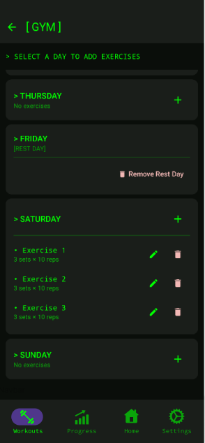 Exercises Screen